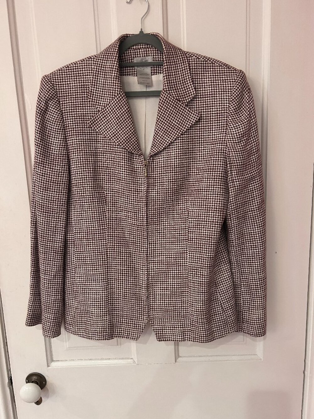 Vintage 90s Jacqueline Ferrar Houndstooth Skirt Suit Zip Jacket Pencil Skirt 10